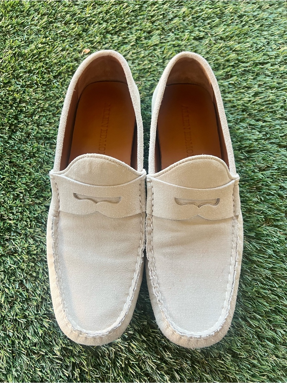 Allen Edmonds Men's Suede Penny Loafers in Light Beige